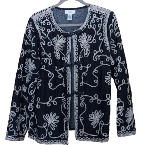 Victor Costa Occasion black denim and gold trim jacket L - Picture 1 of 6